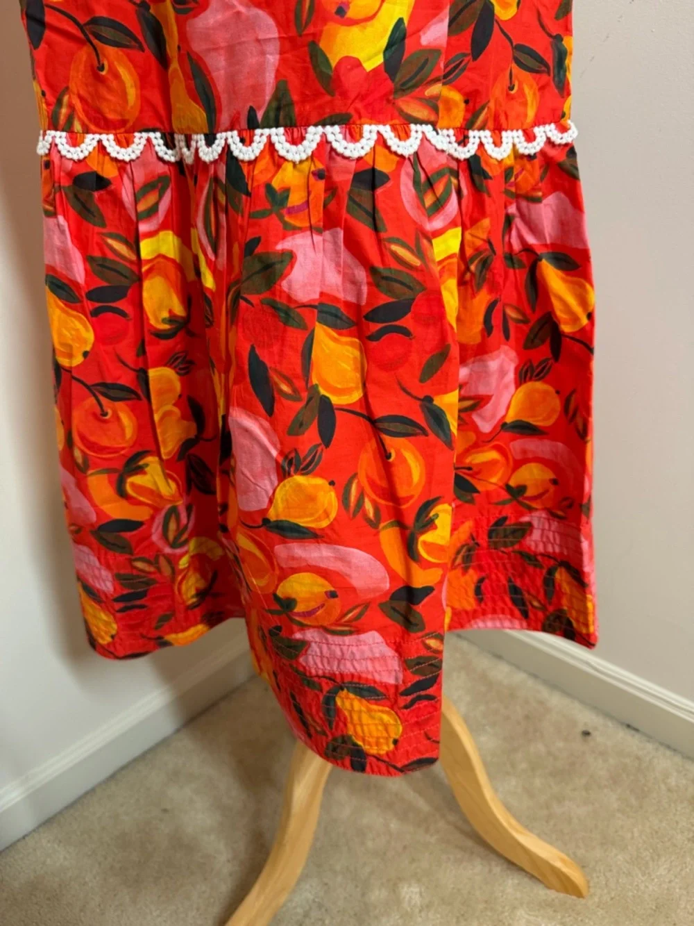 NEW Farm Rio Anthropologie Fruit Print -SZ L- Tiered-Flare Midi Skirt Orange Red